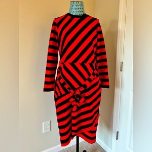 ELOQUII NWT NAVY/RED STRIPE ASYMMETRICAL HEM AND ZIPPER BACK DRESS WITH BELT